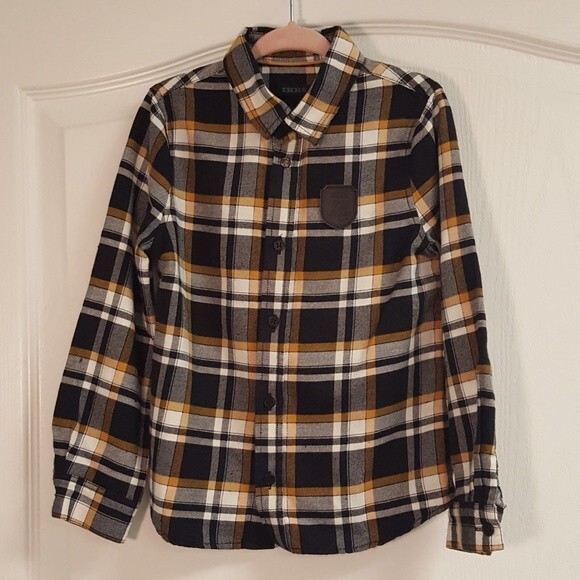 IKKS Black Yellow Plaid Button Up Shirt - Picture 1 of 5